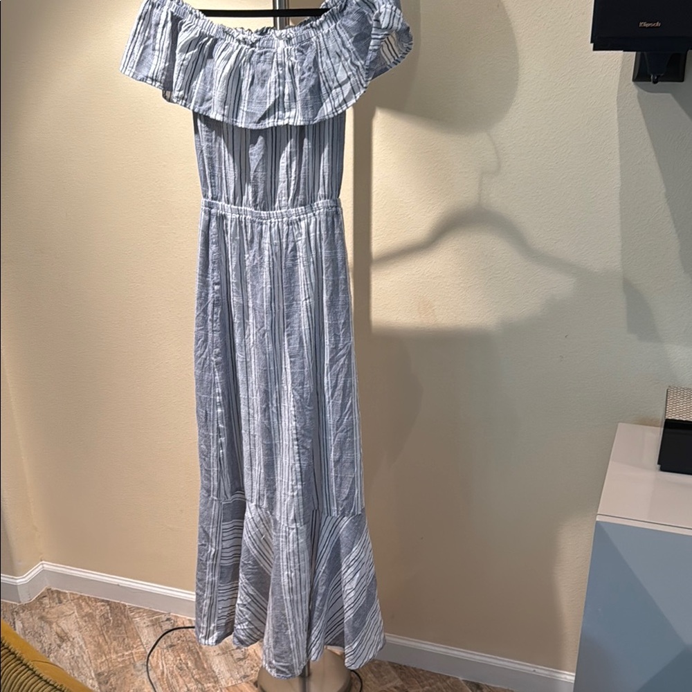 Express Striped Off-Shoulder Cotton Dress - Picture 4 of 4